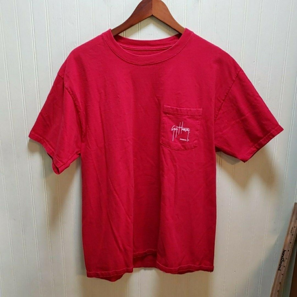 Guy Harvey Shirt Mens Large Red Pocket Marlin Fish Christmas Graphic Tee Tagless